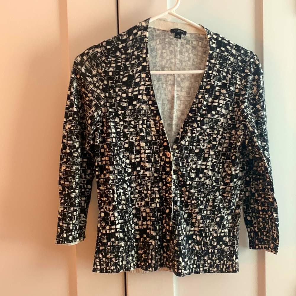 Ann Taylor Abstract Print V-Neck Button Down Cardigan, Size S